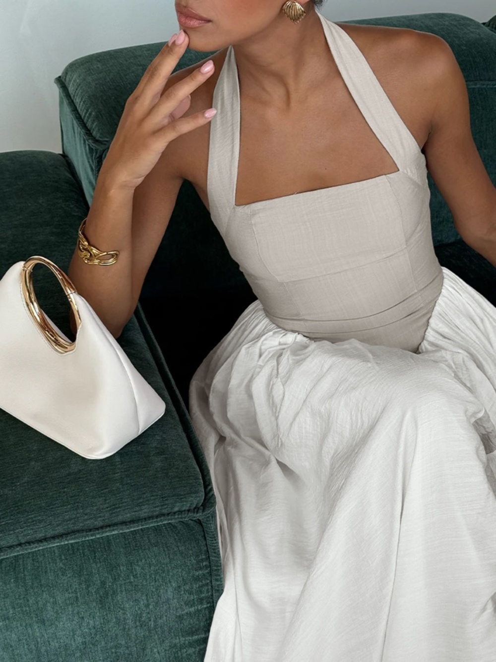 Halter Neck Two-Tone Maxi Dress